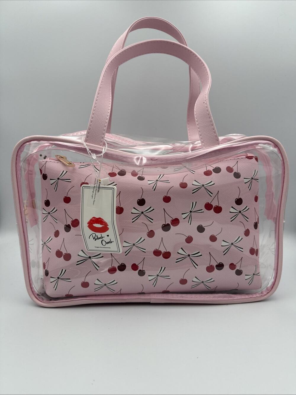Blush Crush Pink/Clear Transparent PVC Makeup Bag w/ Zipper & Handle